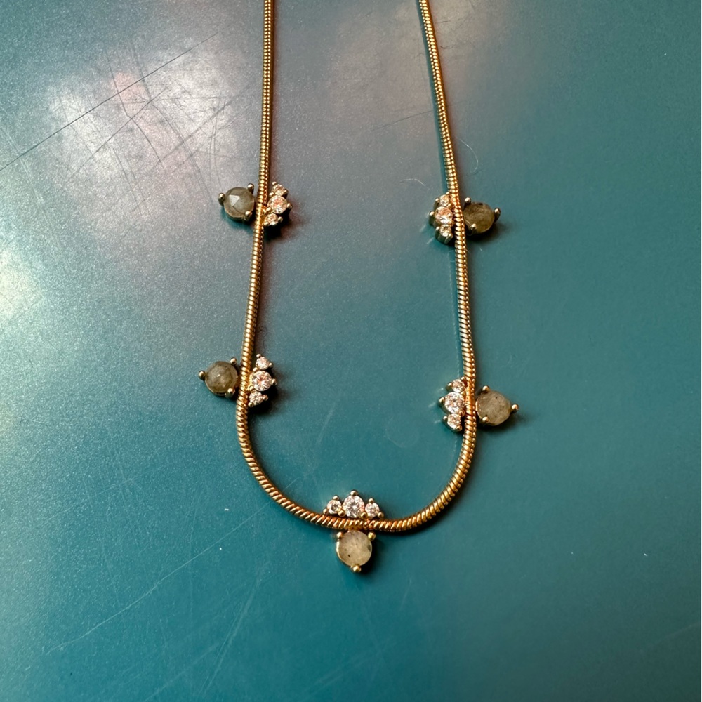 Gold Plated Labradorite and CZ Station Necklace